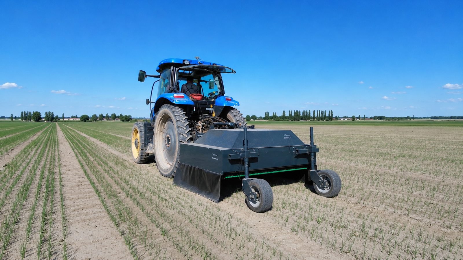 Le pulvérisateur AgriPilot ultra-haute précision piloté par intelligence artificielle, au travail dans un champ